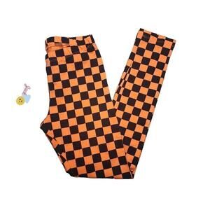 Cat & Jack Girls Orange Black Checkered Leggings Size M